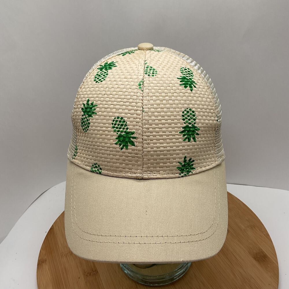 Straw Snapback Mesh Trucker Hat Pineapple Print